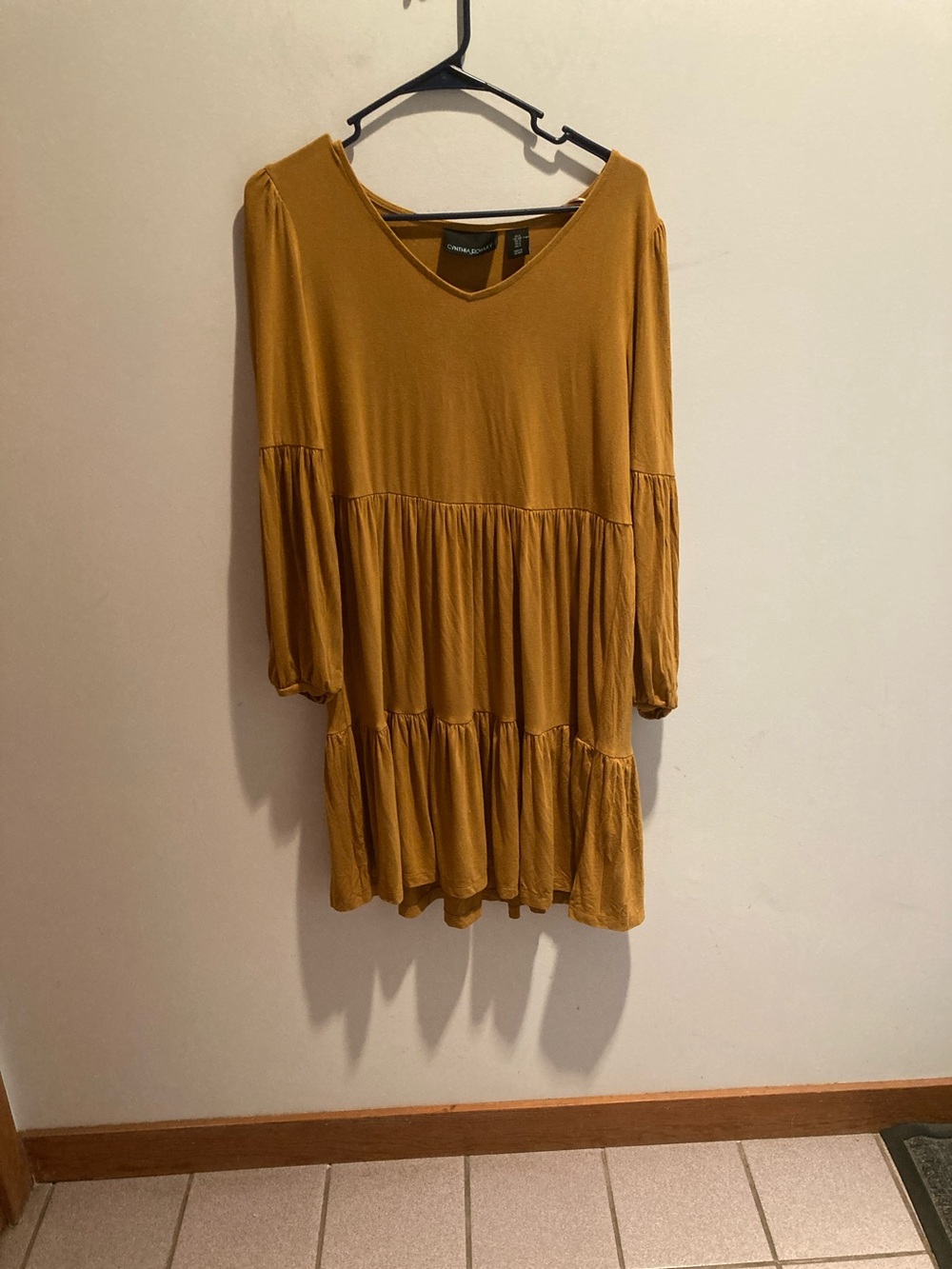 Cynthia Rowley Mustard Tiered V-Neck Mini Dress